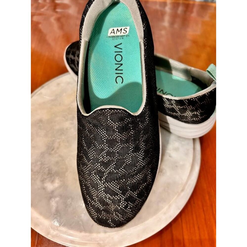 Vionic 331 Hydra AMS Slip On Comfort Shoes Size 8W Black Mesh Walk Lace Leopard
